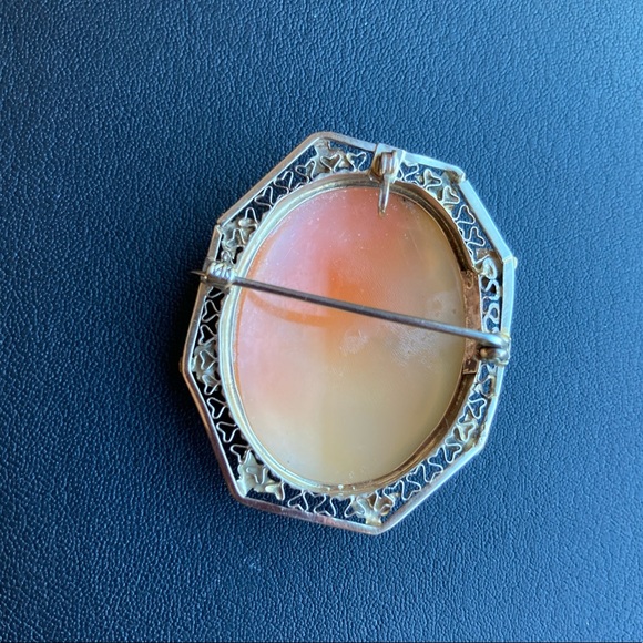 *HP* Antique Victorian 14k white gold filigree cameo hand carved brooch pendant - Picture 11 of 15